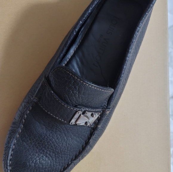 Louis VUITTON BLACK LEATHER DRIVER LOAFERS WITH SILVER HARDWARE 7 MEN​ - Picture 14 of 14